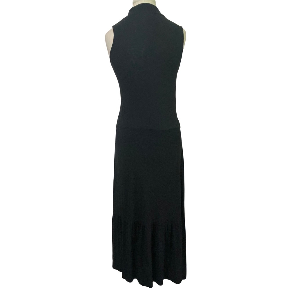Nation LTD Black Pima Cotton Smocked Waist Tiered Maxi Dress XS Sleeveless